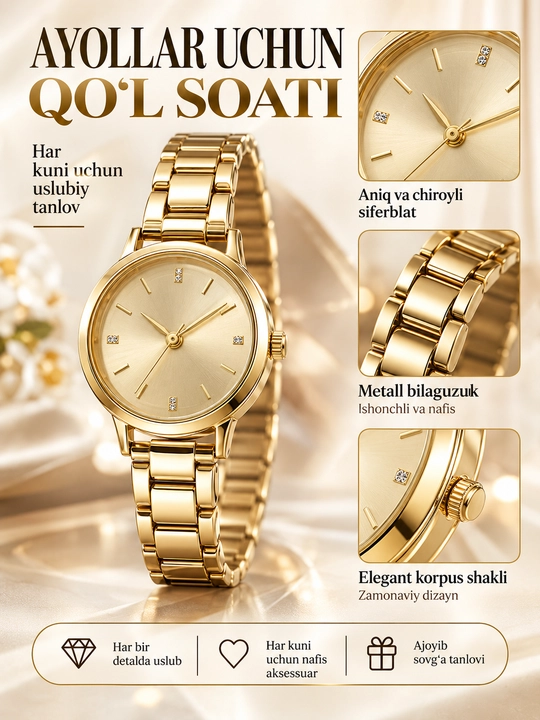 Soat ayollar uchun, kvars, klassik qo‘l soatlar qizlar uchun