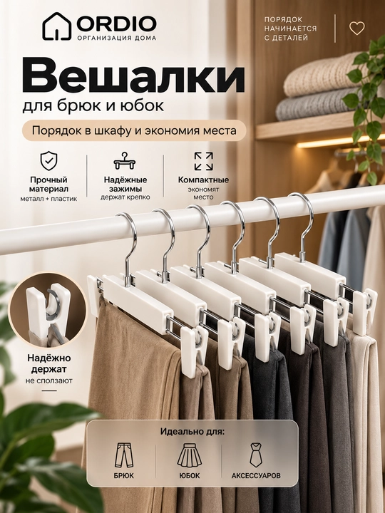 Вешалки для брюк, юбок и одежды с зажимами - 