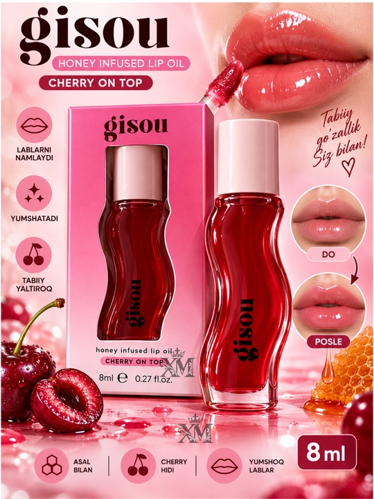 Gisou Honey – Lab uchun blesk, namlantiruvchi moy, 8ml - 