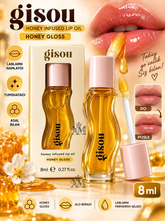 Gisou Honey – Lab uchun blesk, namlantiruvchi moy, 8ml - 