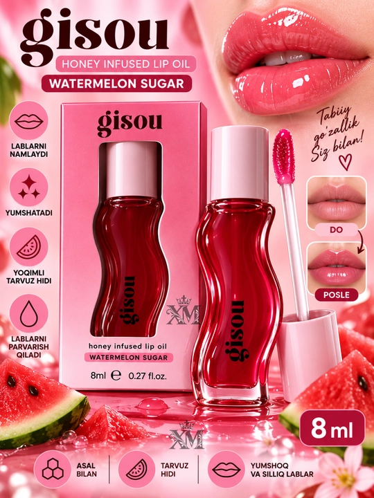 Gisou Honey – Lab uchun blesk, namlantiruvchi moy, 8ml - 