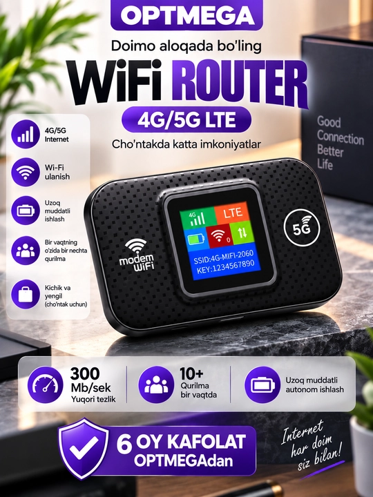 Cho'ntak Wi-Fi, router, sim kartalik wi fi router, 4G, LTE - 