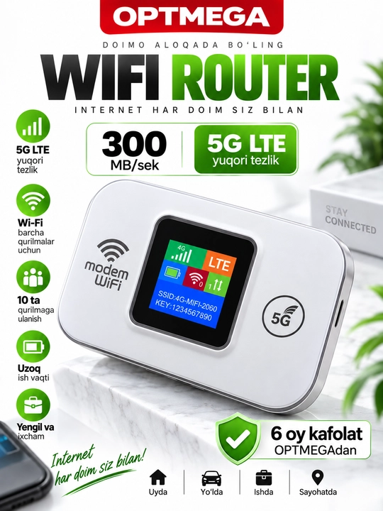 Cho'ntak Wi-Fi, router, sim kartalik wi fi router, 4G, LTE - 