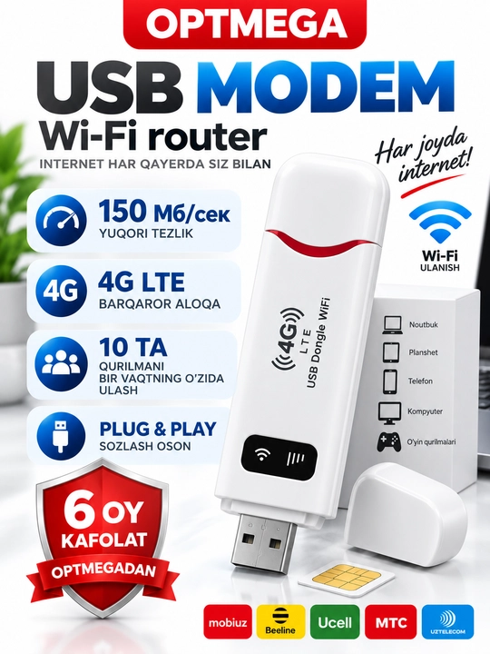 Cho'ntak Wi-Fi, router, sim kartalik wi fi router, 4G, LTE - 