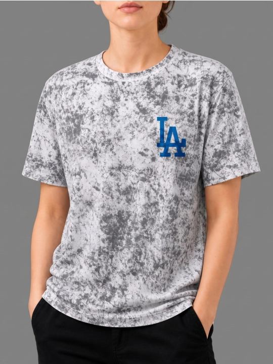 LA Los Angeles printli erkaklar paxta futbolkasi, keng bichimli, kalta yeng - 