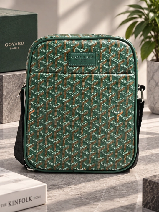 Erkaklar yelka sumkasi, kross-bodi, Goyard premium uslubida