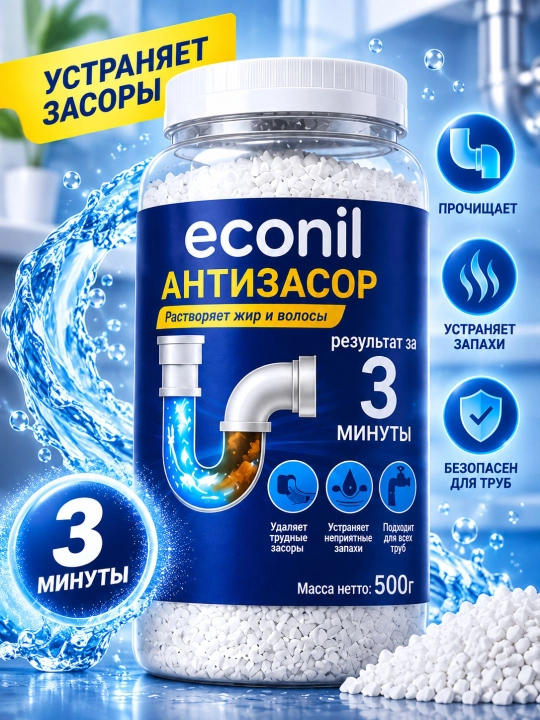 Antizasor, quvurlarni tozalash uchun ECONIL ifloslantiruvchi vositasi, 500 gr - 