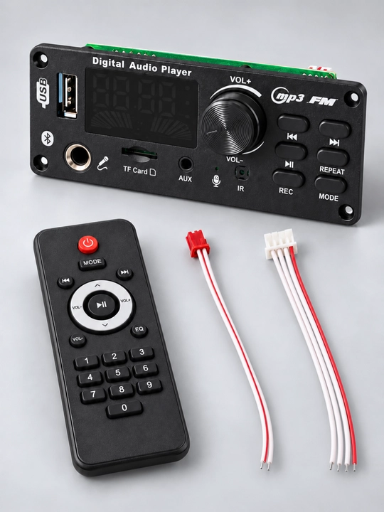 12V MP3 Bluetooth audiomodul, FM, USB, AUX, TF va pult bilan