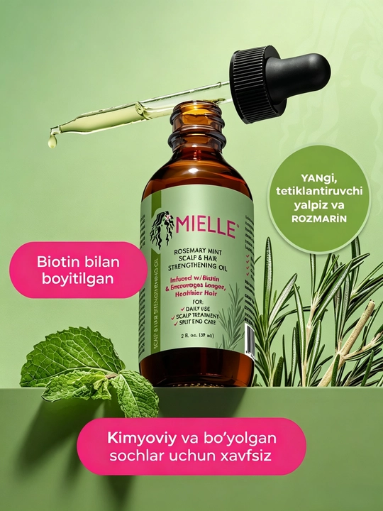 Укрепляющее масло для волос Mielle с розмарином, мятой и биотином (59 мл)