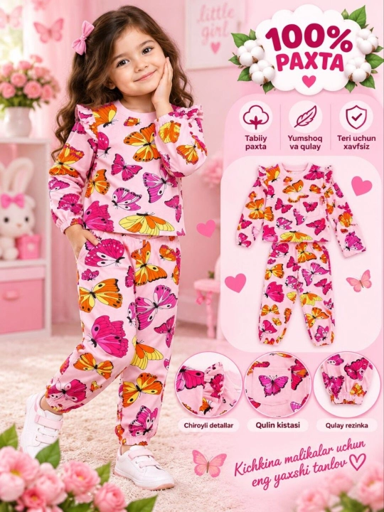 Комплект одежды для девочек из 100% хлопка топ и брюки с принтами Hello Kitty и единорогом - 