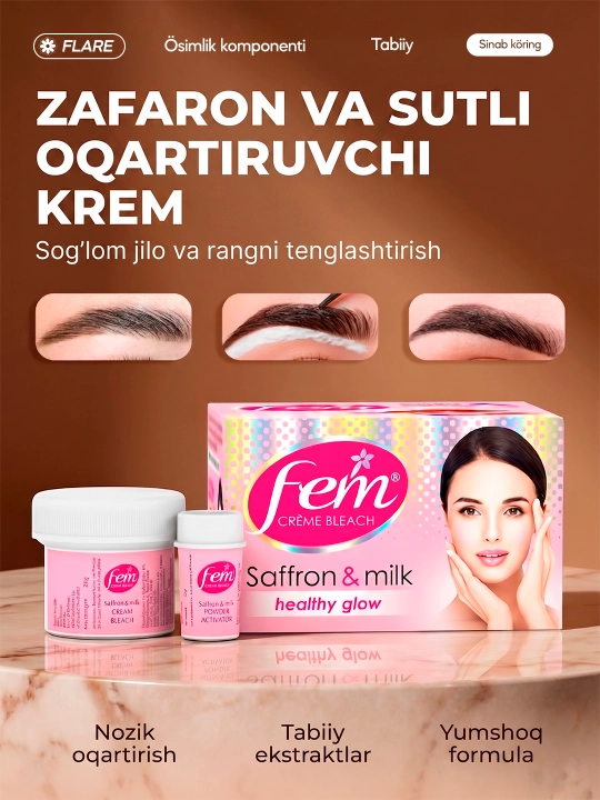 Fem Saffron & Milk yuz va qosh tuklarini oqartiruvchi krem, 40 gr - 