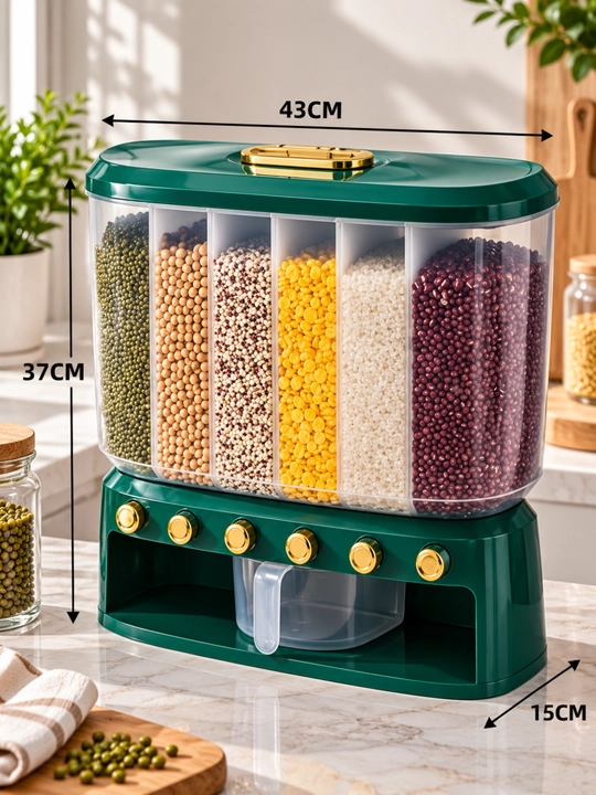 Donni saqlash dispenser idishi, dispenser, 6 ta bo'linma, hajmi 12,5 litrni tashkil qiladi