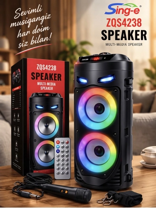 Bluetooth караоке-колонка с микрофоном, RGB-подсветкой, 40 см