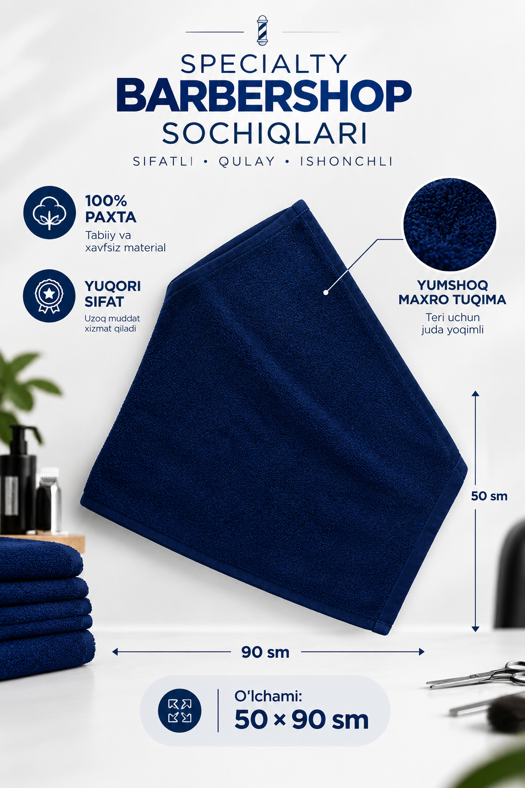 Sartaroshxona va hammom sochiqlari to plami, sochiq yuz va hammom uchun - 