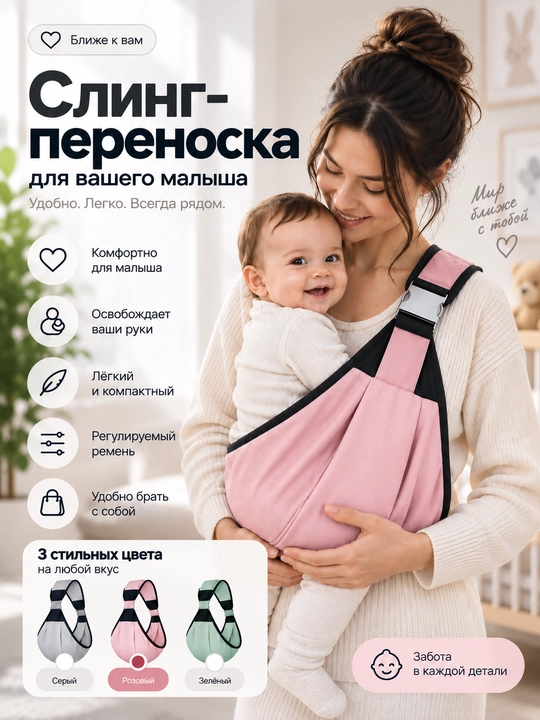 Bola uchun sling-tashuvchi, yelkaga taqiladigan sozlanadigan bolalar tashuvchisi - 