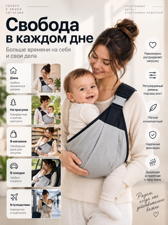 Bola uchun sling-tashuvchi, yelkaga taqiladigan sozlanadigan bolalar tashuvchisi