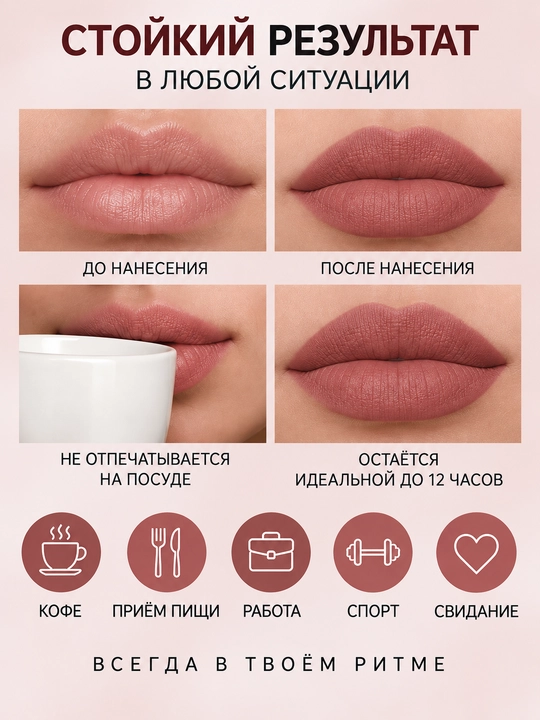 Помада Luxvisage Matt Tattoo No transfer 12H, жидкая, тон 102