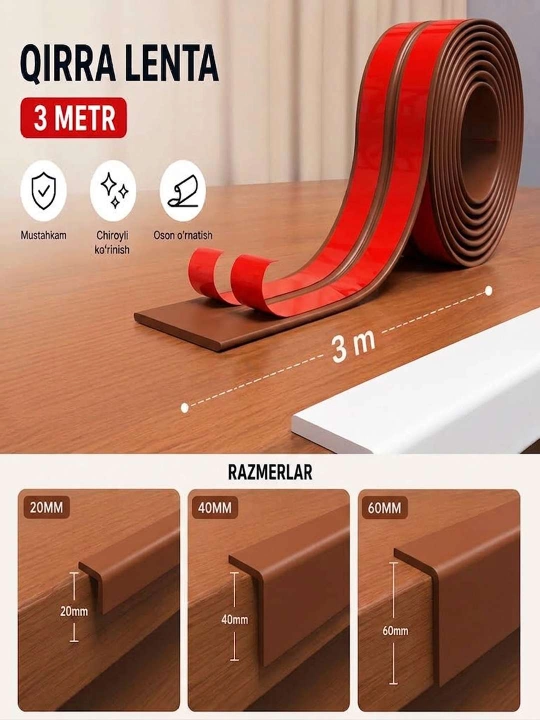 Devor, mebel va kafel burchaklari uchun o'zi yopishadigan PVC lenta