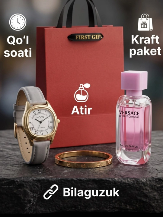 Ayollar va qizlar uchun sovg‘a Soat, atir, bilaguzuk, sumka - ajoyib sovg‘a