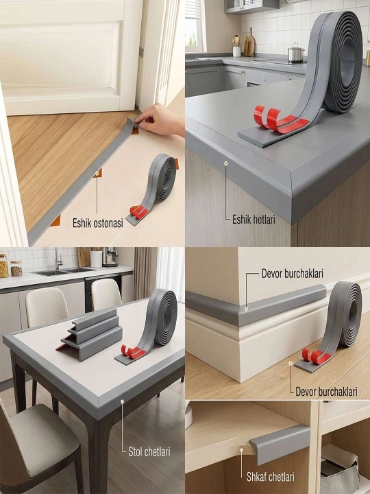 Devor, mebel va kafel burchaklari uchun o'zi yopishadigan PVC lenta