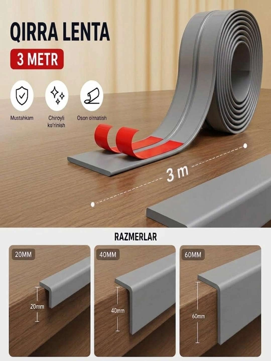 Devor, mebel va kafel burchaklari uchun o'zi yopishadigan PVC lenta