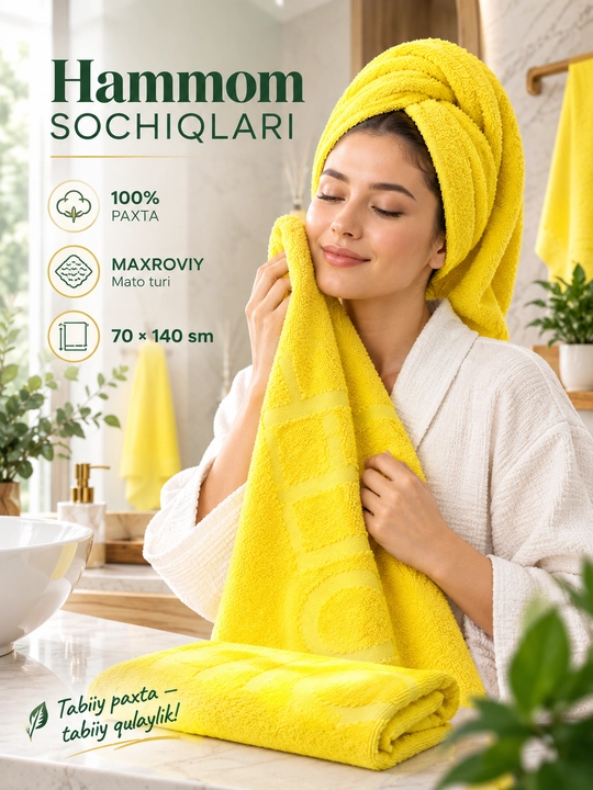 Sochiq – 100% paxta, yumshoq va namlikni yaxshi singdiradi hammom uchun to‘plam