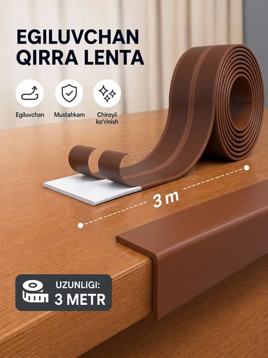 Devor, mebel va kafel burchaklari uchun o'zi yopishadigan PVC lenta - 