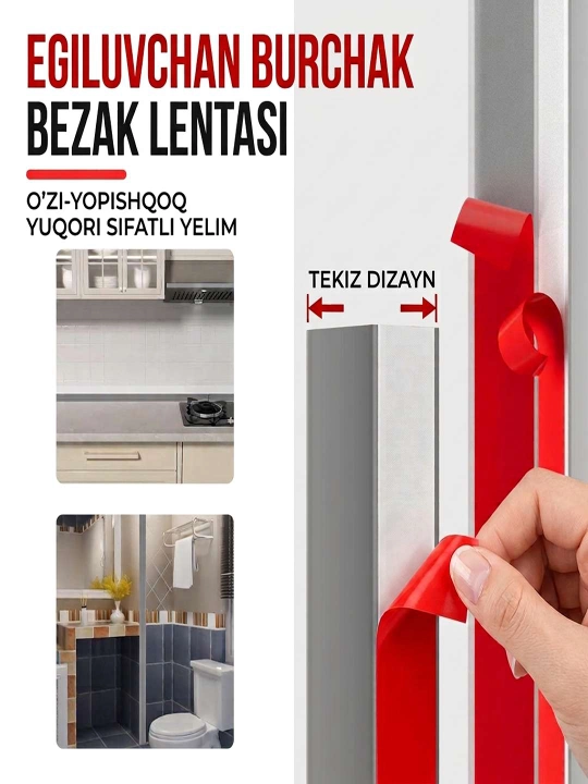 Devor, mebel va kafel burchaklari uchun o'zi yopishadigan PVC lenta