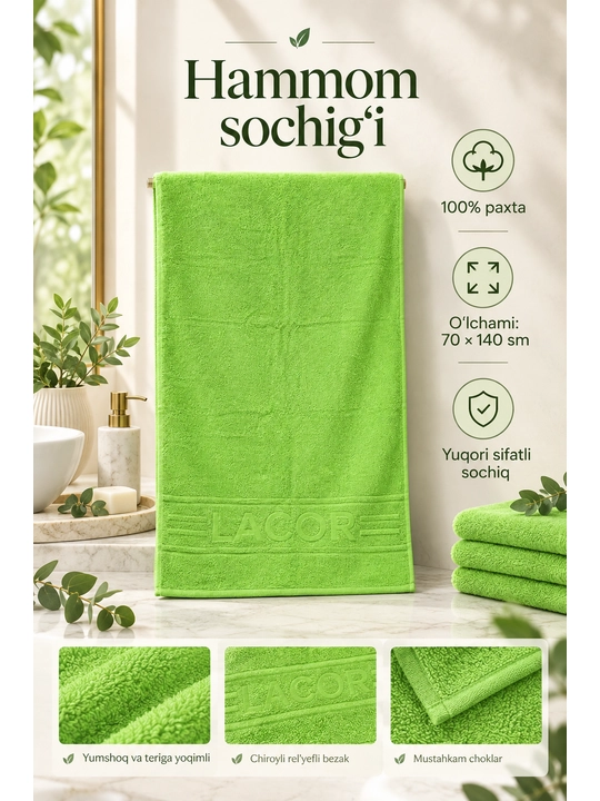Sochiq – 100% paxta, yumshoq va namlikni yaxshi singdiradi hammom uchun to‘plam