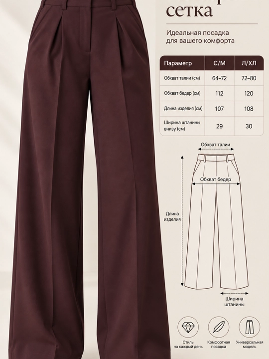 Ayollar klasik keng shim palazzo bordo klassik shim M   L  XL