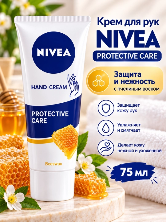 Крем для рук Nivea Protective Care, защита и нежность с пчелинным воском, 75 мл - 