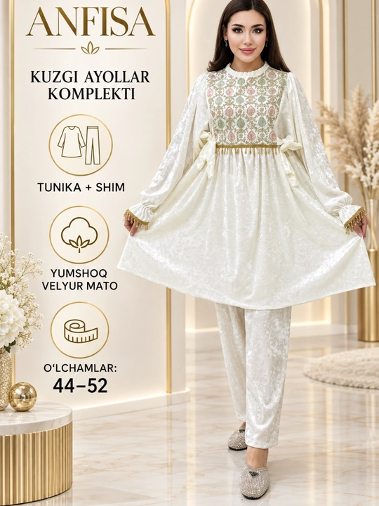 Ayollar va qizlar uchun uy kiyimlari, ikki buyumdan iborat to‘plamlar, velur kostyumlar - 