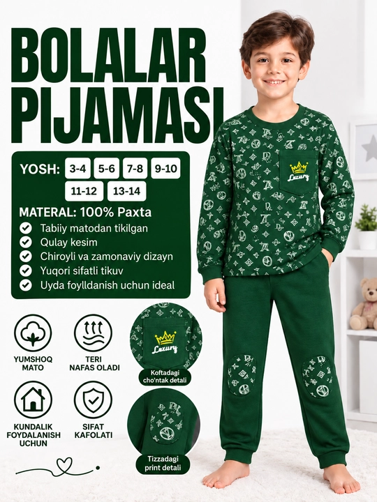 Pijama qizlar uchun, yumshoq va nafas oluvchi matodan, kundalik kiyish uchun qulay - 
