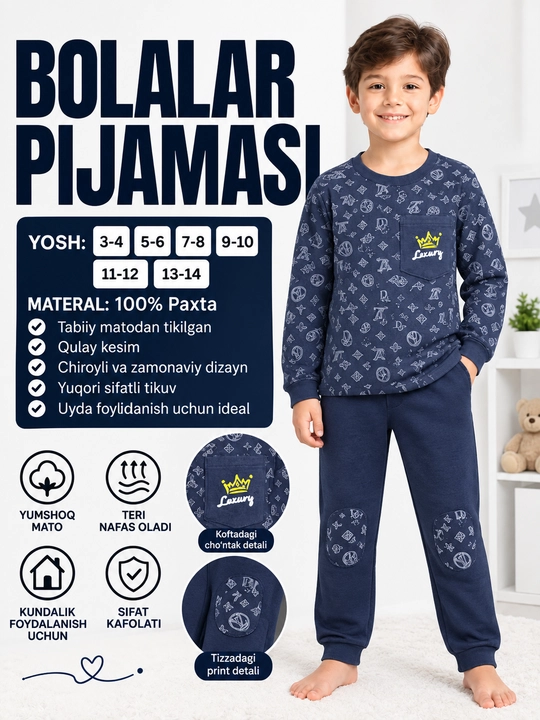 Pijama qizlar uchun, yumshoq va nafas oluvchi matodan, kundalik kiyish uchun qulay - 