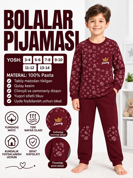 Pijama qizlar uchun, yumshoq va nafas oluvchi matodan, kundalik kiyish uchun qulay - 