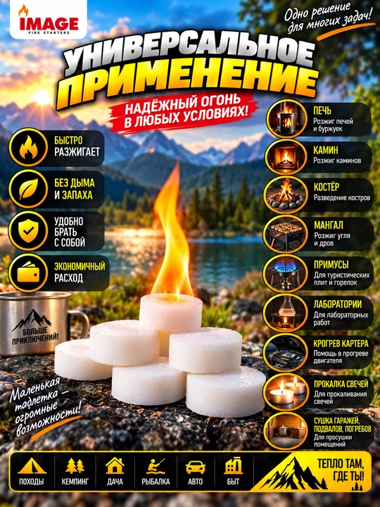 Сухое горючее для туристических печей и горелок, для похода, кемпинга и пикника