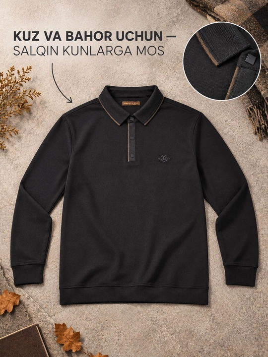 Erkaklar o‘rta qalinlikdagi yoqali sviteri, premium casual trikotaj jemper