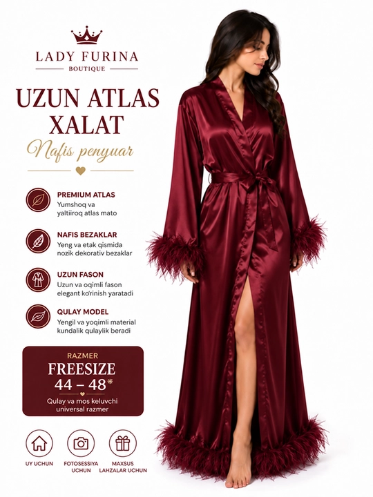 Lady Furina uzun atlas xalat - 