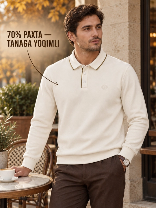 Erkaklar o‘rta qalinlikdagi yoqali sviteri, premium casual trikotaj jemper - 
