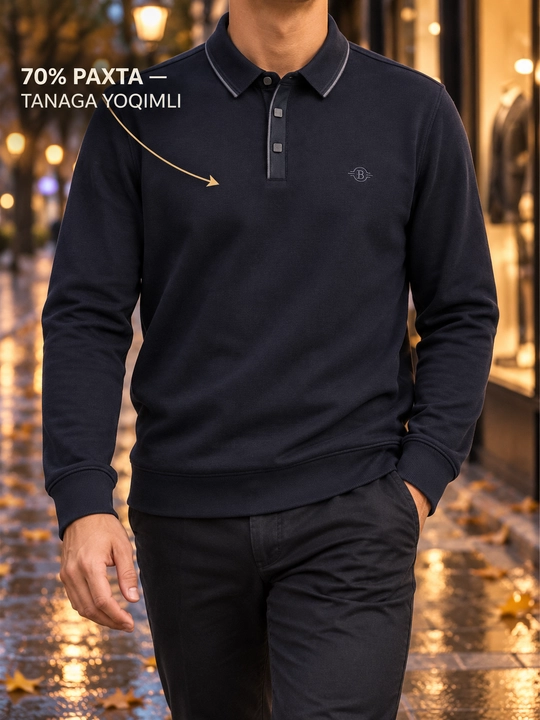 Erkaklar o‘rta qalinlikdagi yoqali sviteri, premium casual trikotaj jemper - 