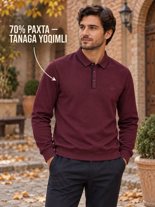 Erkaklar o‘rta qalinlikdagi yoqali sviteri, premium casual trikotaj jemper