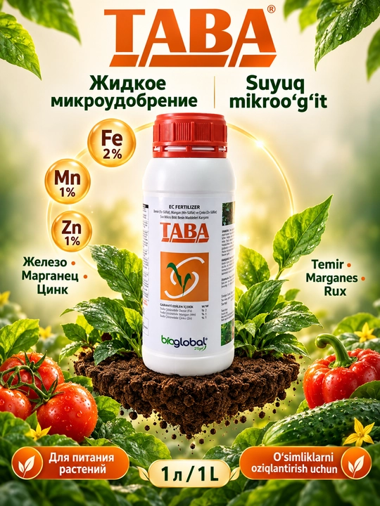 TABA Bioglobal — temir, marganes va ruxli suyuq mikroo‘g‘it, 1 l