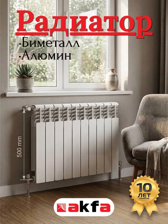 Секционный радиатор AKFA, отопления биметаллический и алюминиевый - 