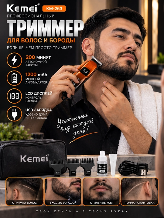 Триммер Kemei KM-263 для волос и бороды