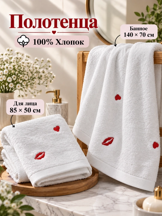 Полотенца Hermes Paris, набор, 100% хлопок, банное 70×140 и для лица 50×85 см - 