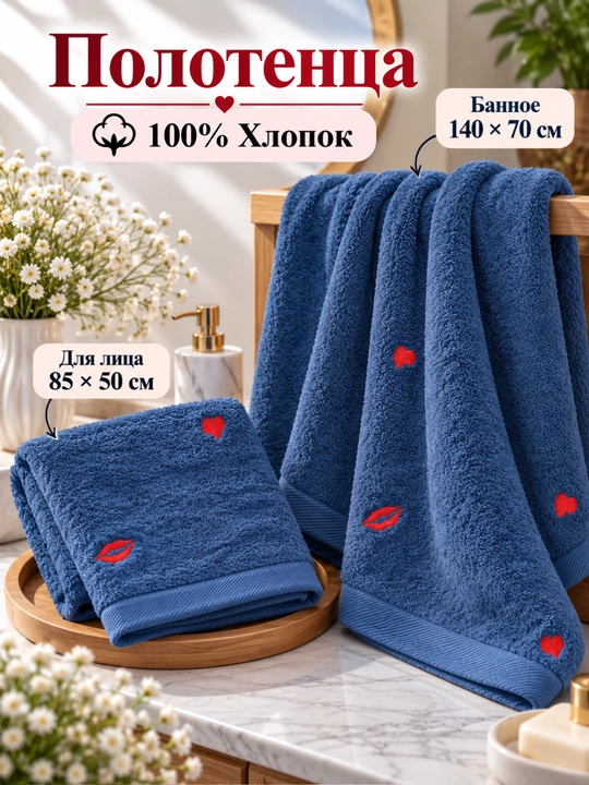 Полотенца Hermes Paris, набор, 100% хлопок, банное 70×140 и для лица 50×85 см - 
