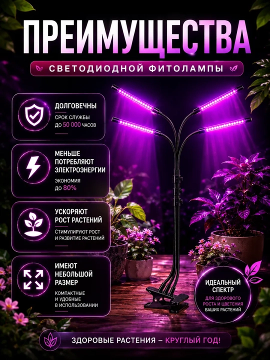 Фитолампа для роста растений полного спектра, лампа для рассады, 40 Вт