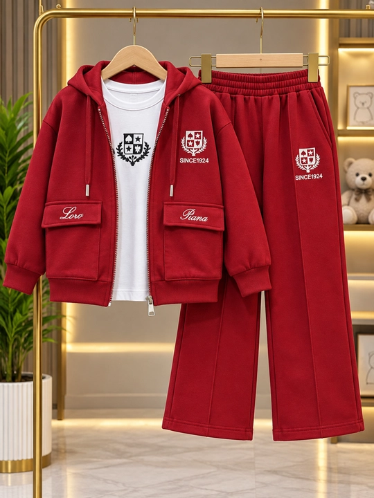 Qizlar uchun 3 qismli pushti sport komplekti: huddi, futbolka va keng shim, 8–13 yosh