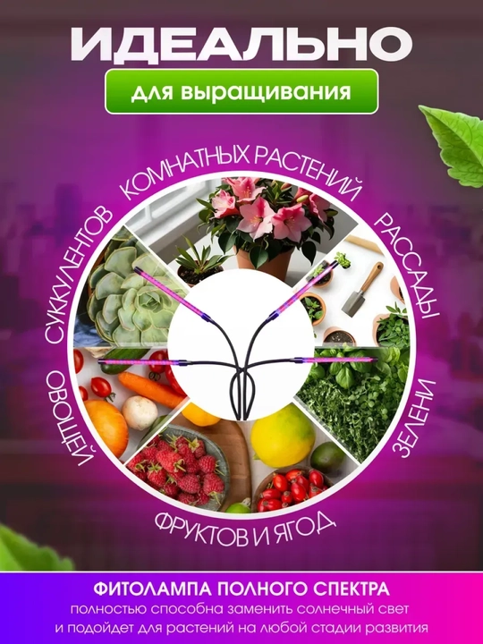 Фитолампа для роста растений полного спектра, лампа для рассады, 40 Вт