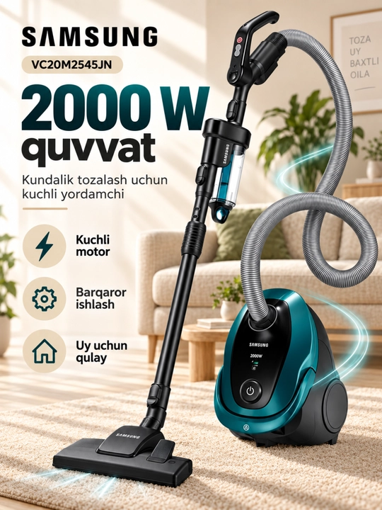 Samsung VC20M2545JN changyutgichi, 2000 Vt, 450Vt so‘rish kuchi, EZClean filtr